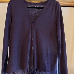 Loft purple button up with tie bottom cardigan blouse V neck size S